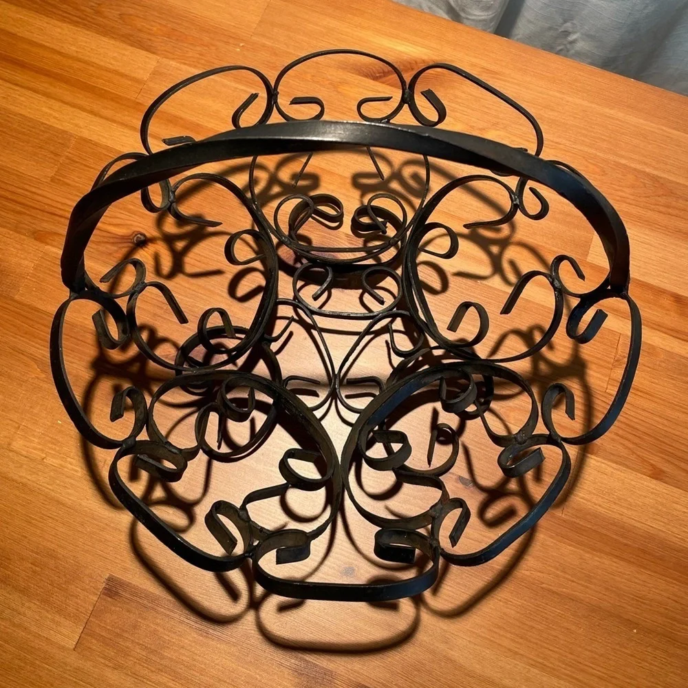 Vtg Black Wrought Iron Metal Scroll Fruit Bowl Magazine Rack Handled Black